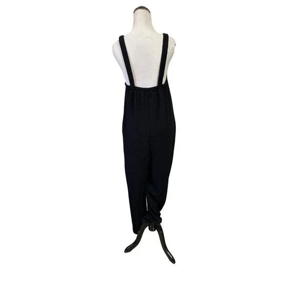 Sundays by We Are Sundays Black Textured Crepe Wide Leg Jumpsuit Small Relaxed - Picture 5 of 8